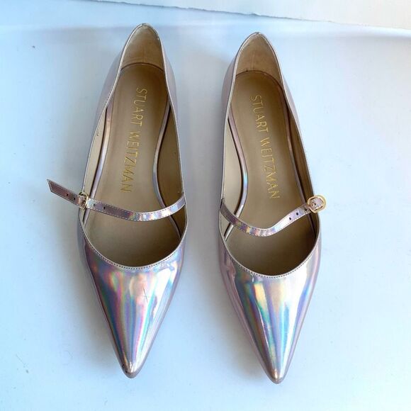 Stuart Weitzman Emilia Mary Jane Flats Iridescent Opal Patent Leather Women’s 6. - Picture 2 of 10